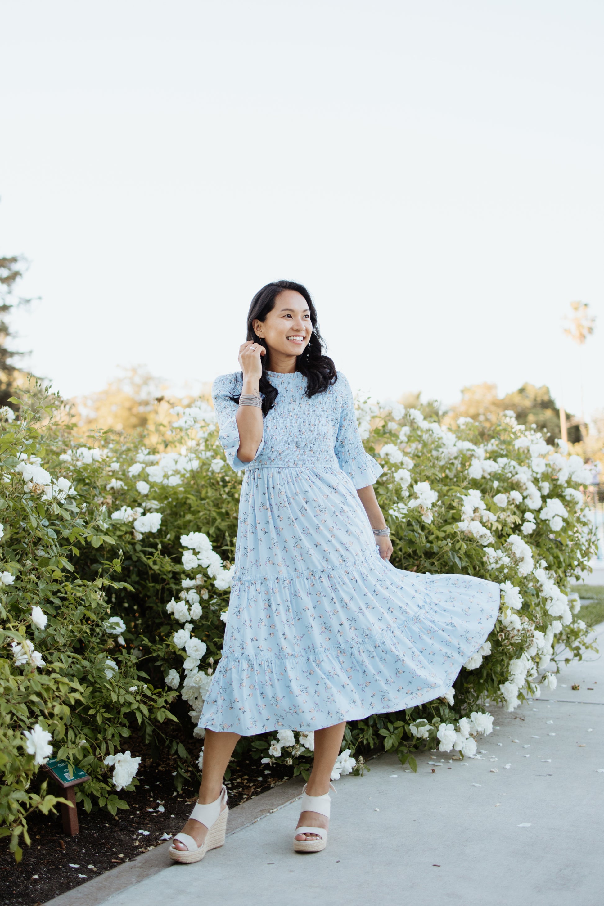 Dahlia Floral Midi Dress - Womens Blue Dress Large Dahlia Floral Midi Dress - Womens Blue Dress Large