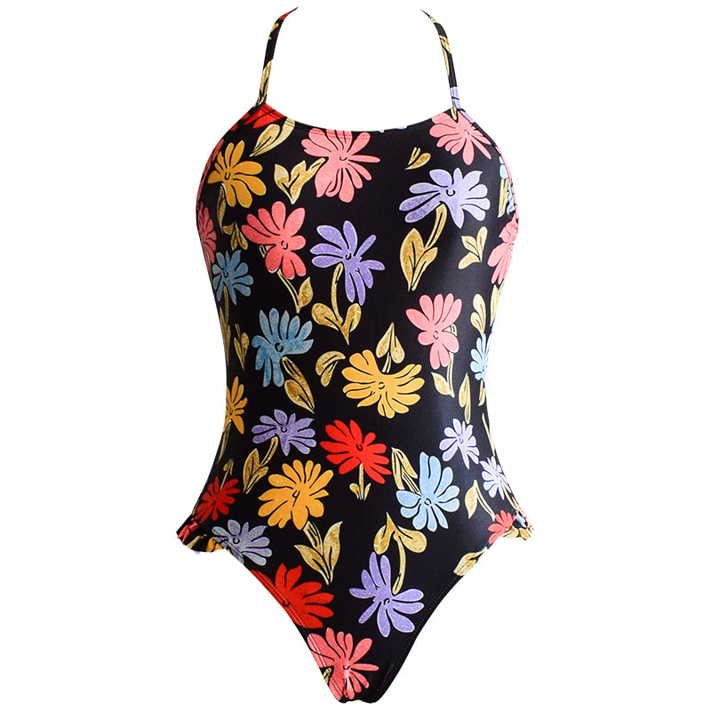 BLACK FLORAL PRINT ONE-PIECE SWIMSUIT