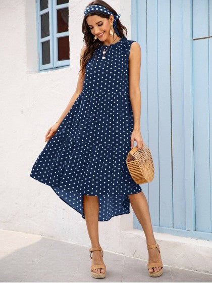 POLKA DOT RUFFLE HEM MIDI DRESS