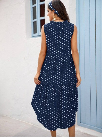 POLKA DOT RUFFLE HEM MIDI DRESS