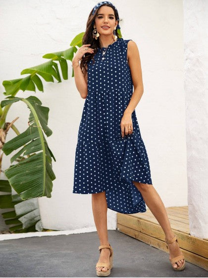 POLKA DOT RUFFLE HEM MIDI DRESS