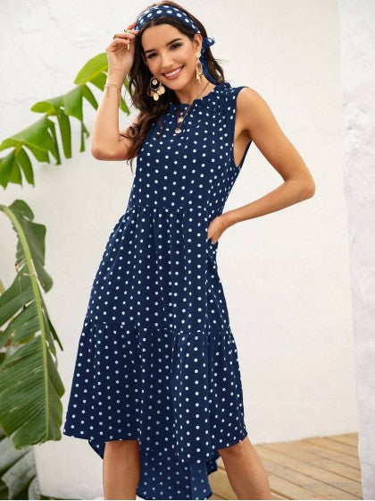 POLKA DOT RUFFLE HEM MIDI DRESS