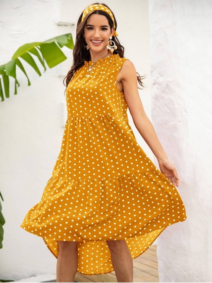 Polka Dot Ruffle Hem Midi Dress S / Yellow Polka Dot Ruffle Hem Midi Dress S / Yellow