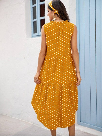 POLKA DOT RUFFLE HEM MIDI DRESS