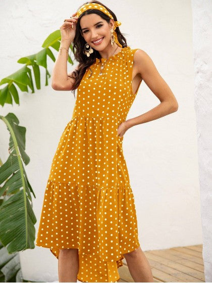 POLKA DOT RUFFLE HEM MIDI DRESS