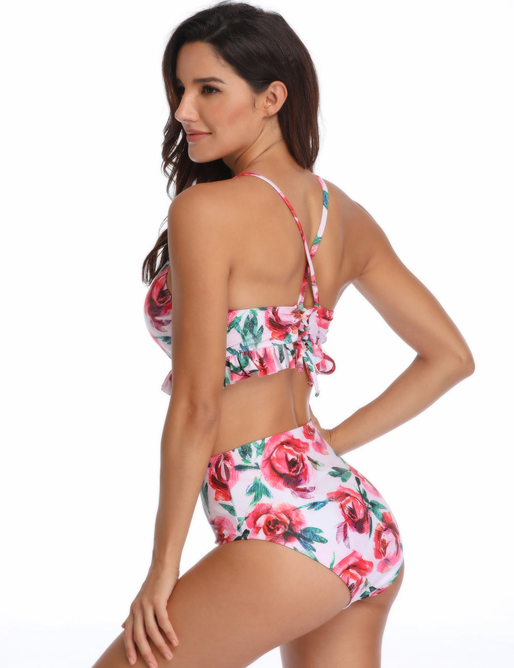 Halter Floral High Waisted Two Piece Bikini