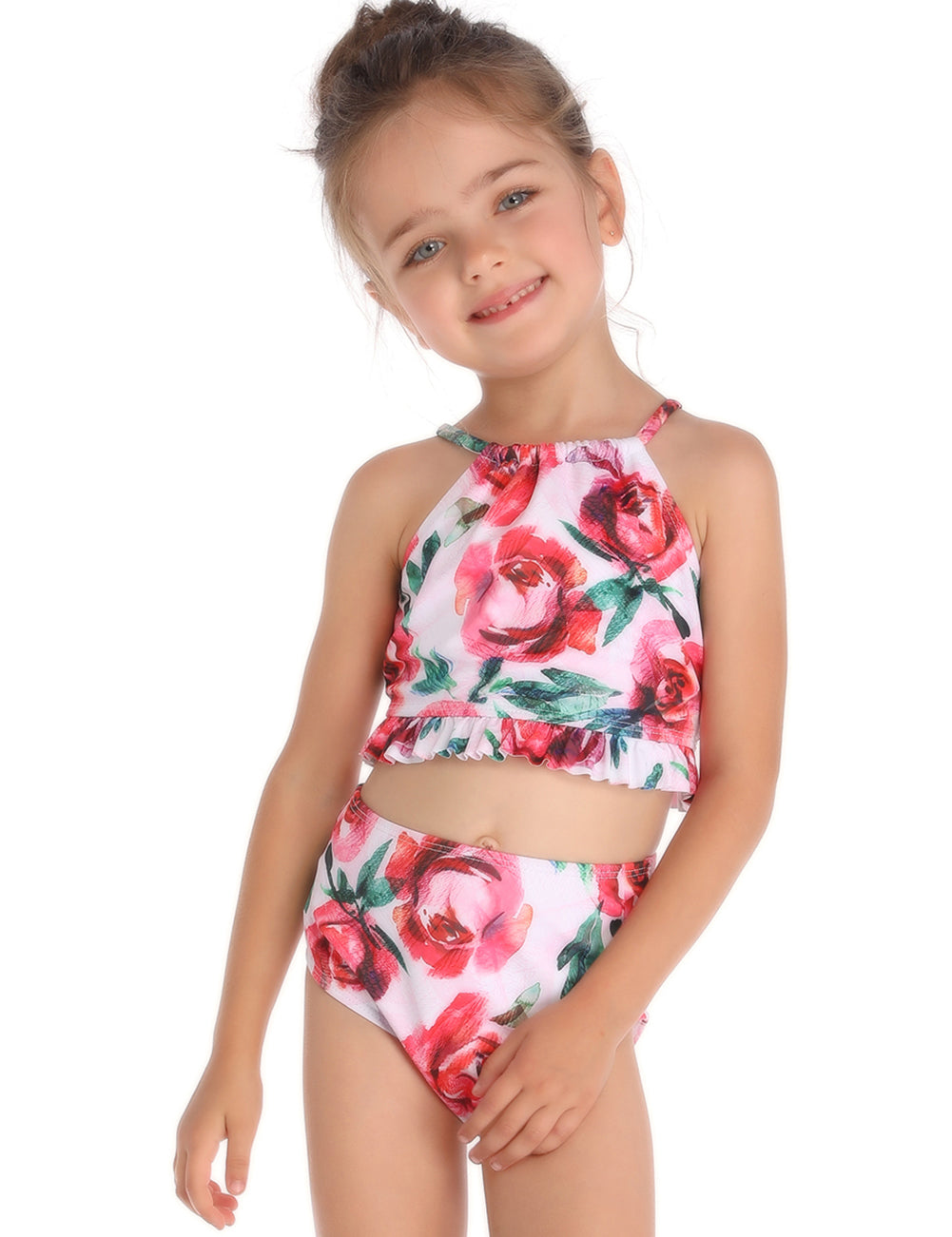 Halter Floral High Waisted Two Piece Bikini