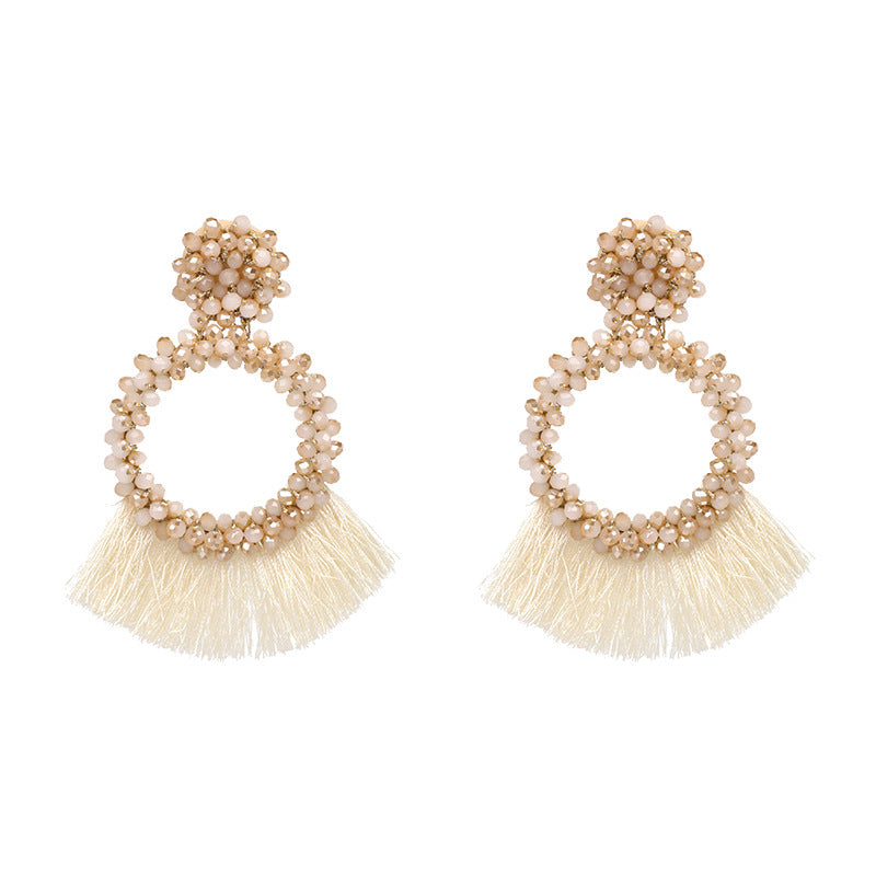 ROUND  BEADED TASSEL EARRINGS