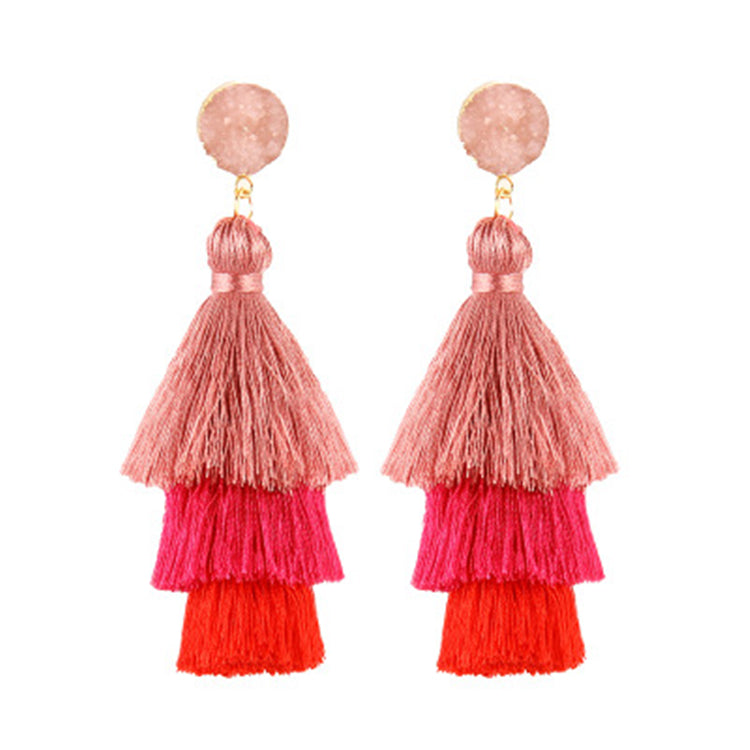 THREE LAYERED TASSEL EARRINGS