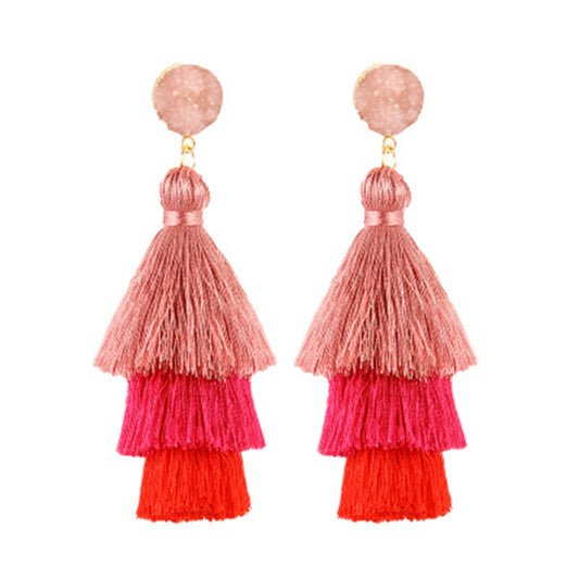 Three Layered Tassel Earrings