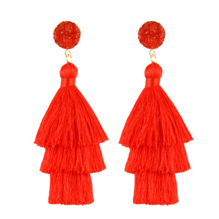 THREE LAYERED TASSEL EARRINGS