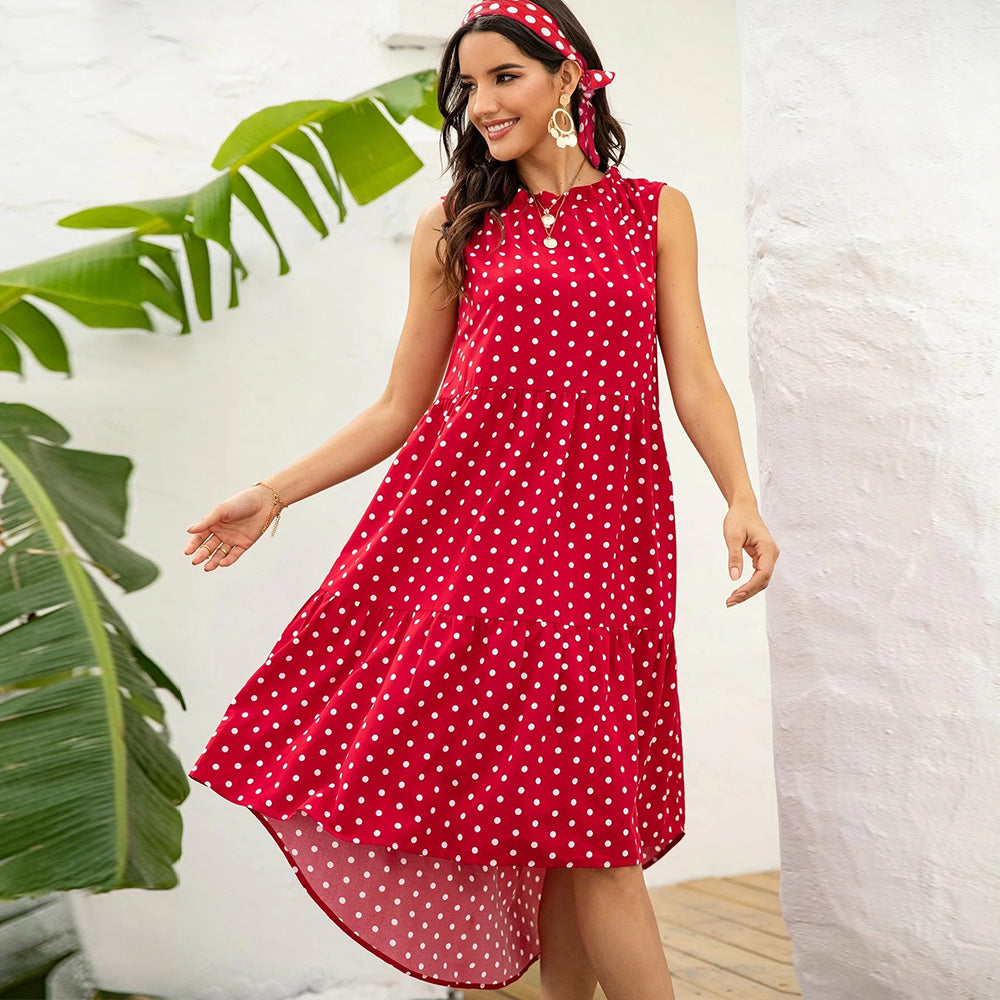 POLKA DOT RUFFLE HEM MIDI DRESS