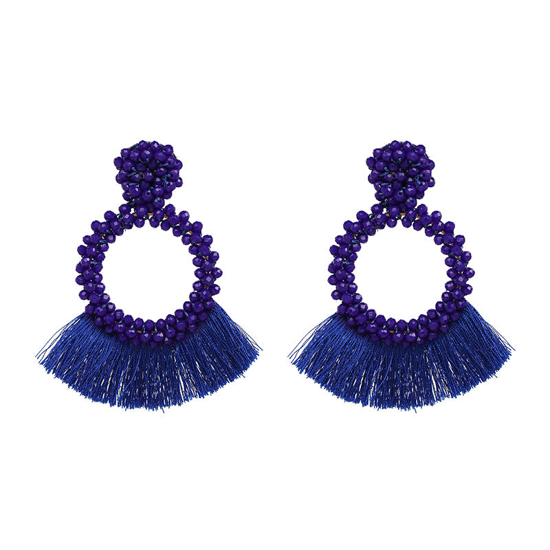 ROUND  BEADED TASSEL EARRINGS