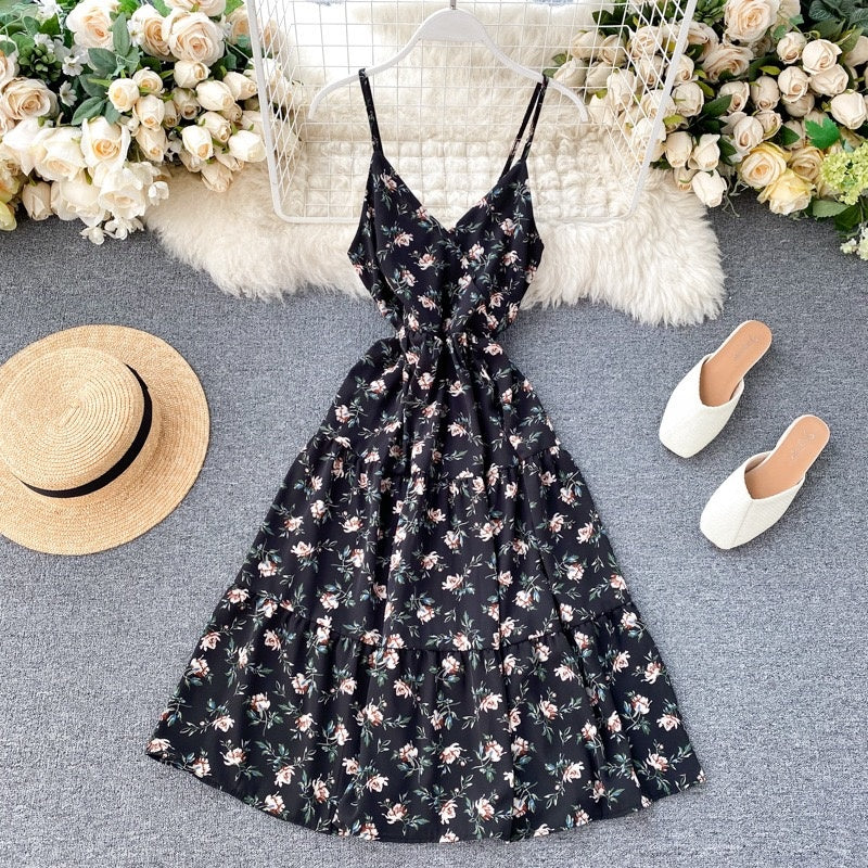 FLORAL V NECK RUFFLE ONE SIZE DRESS