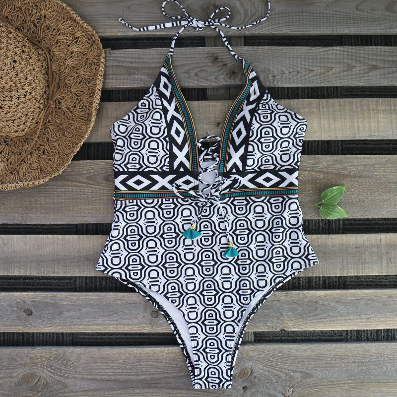 DEEP V PLUNGE BLACK ONE-PIECE SWIMSUIT