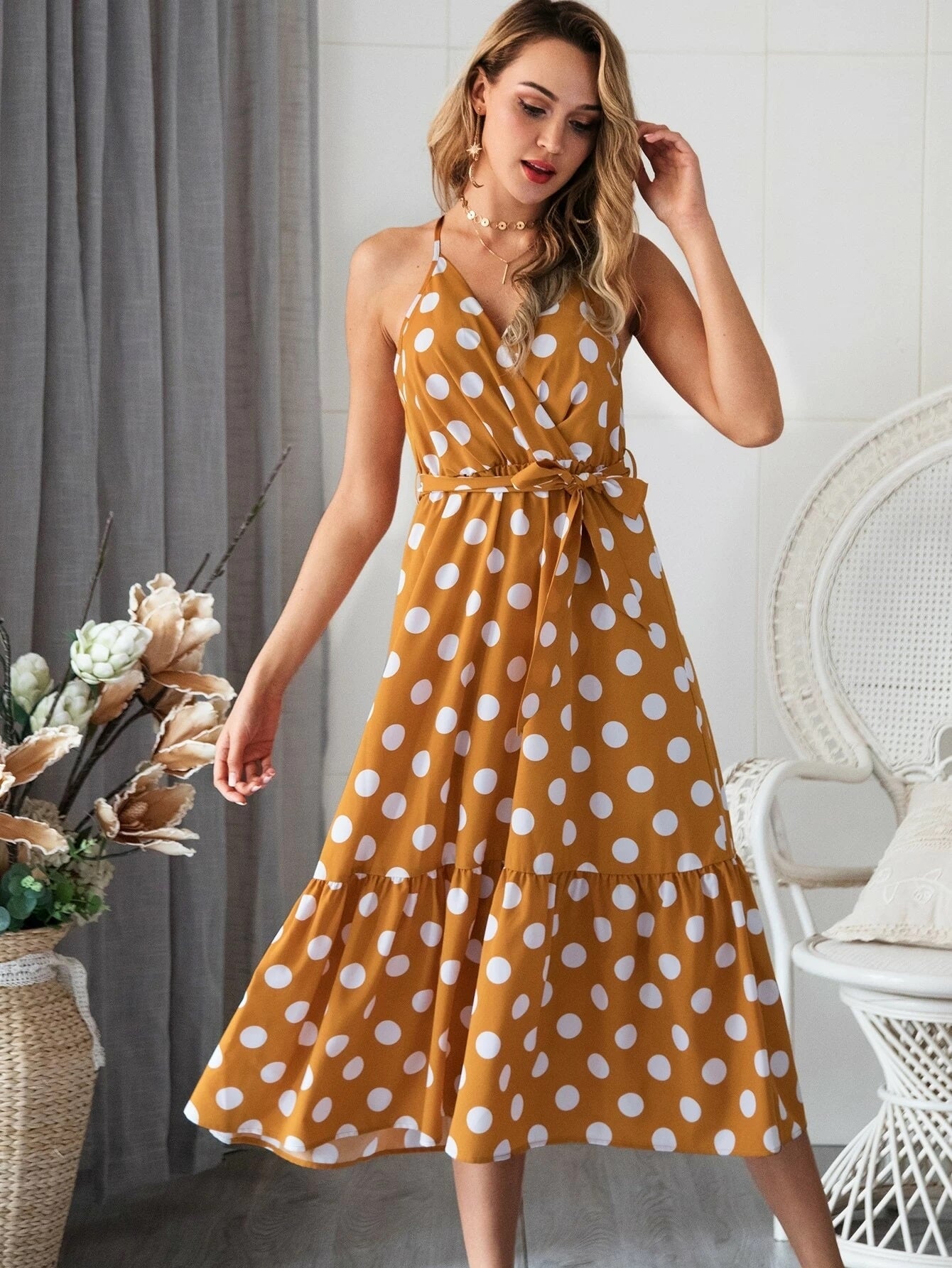 AMELLY POLKA DOT MIDI DRESS