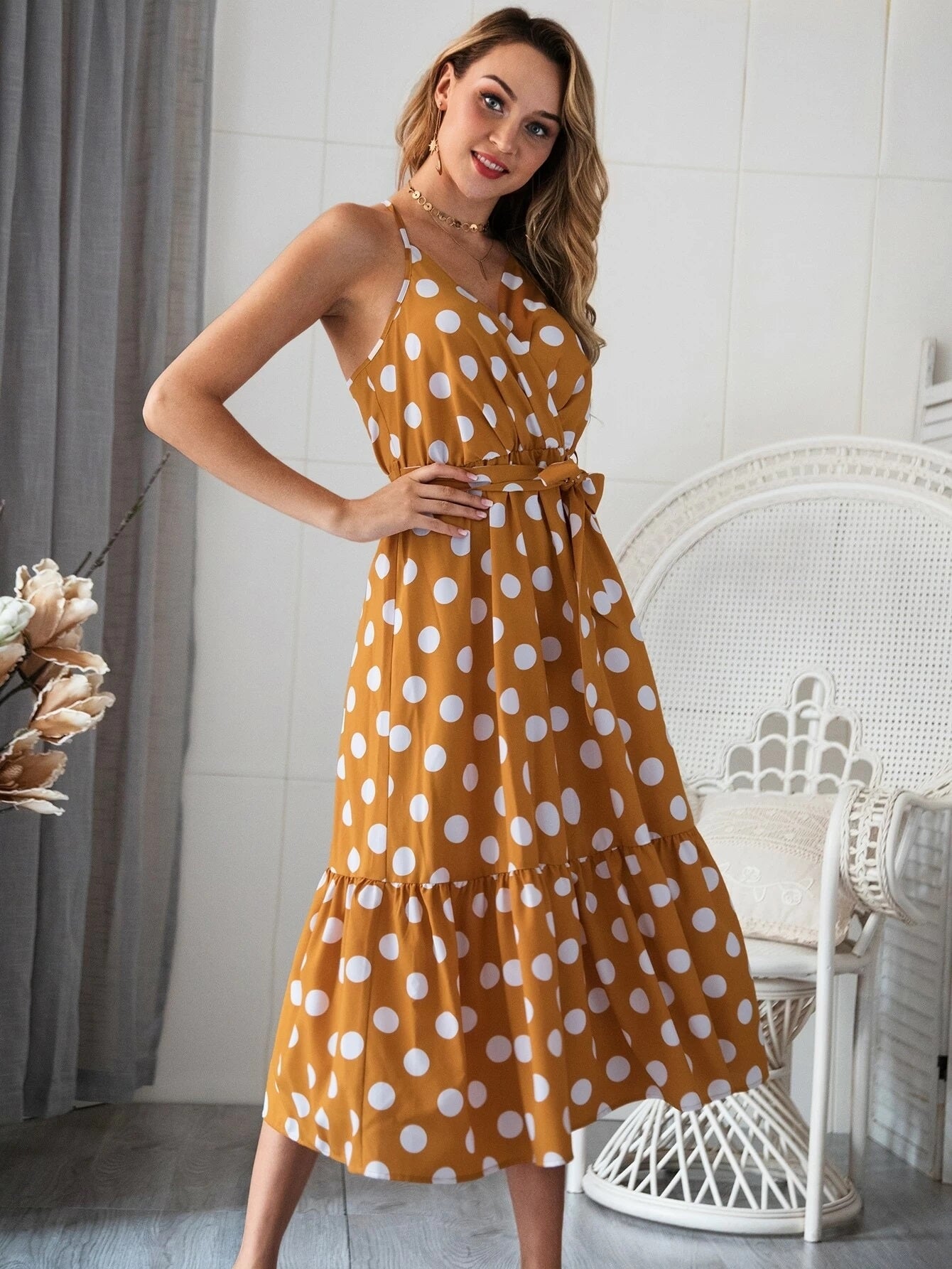 AMELLY POLKA DOT MIDI DRESS