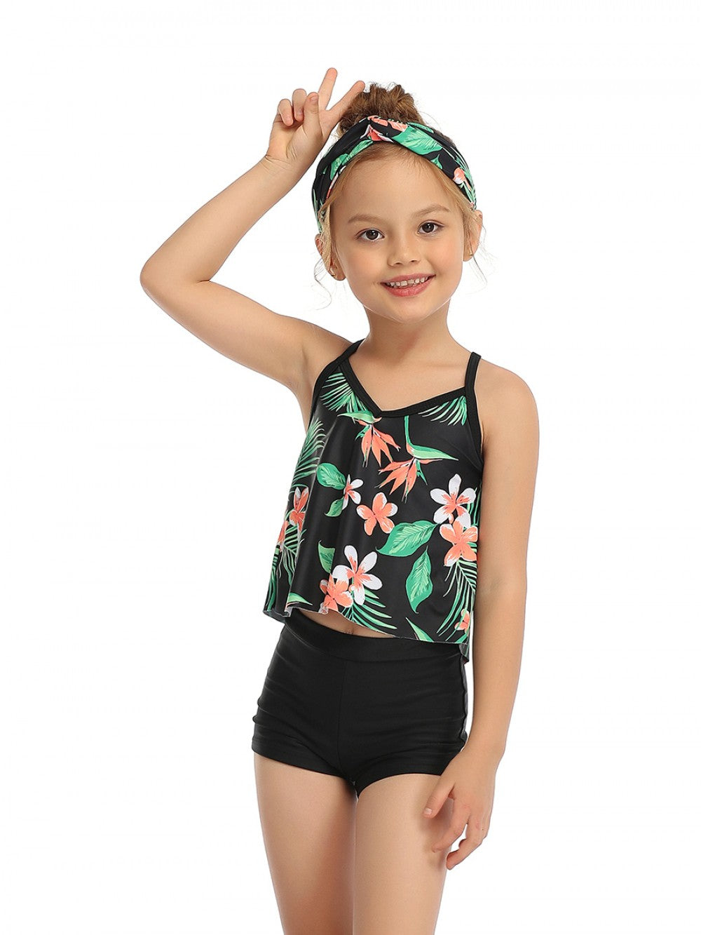 Mommy and Me  2 Piece Floral Green/Black Tankini