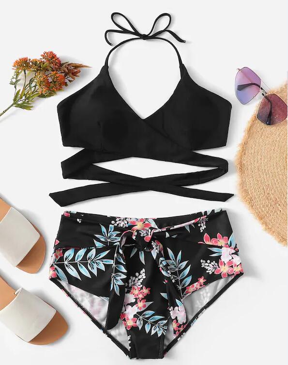 SUMMER NIGHT WRAP AND FLORAL HIGH-WAISTED BIKINI