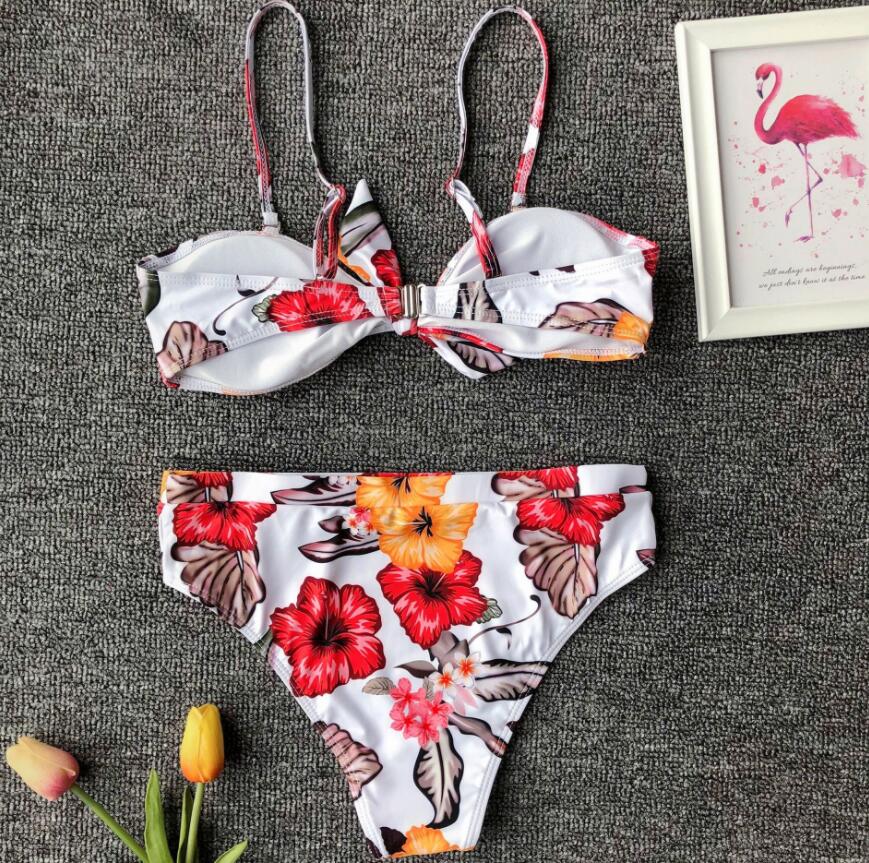 FRONT-KNOT WHITE FLORAL BIKINI