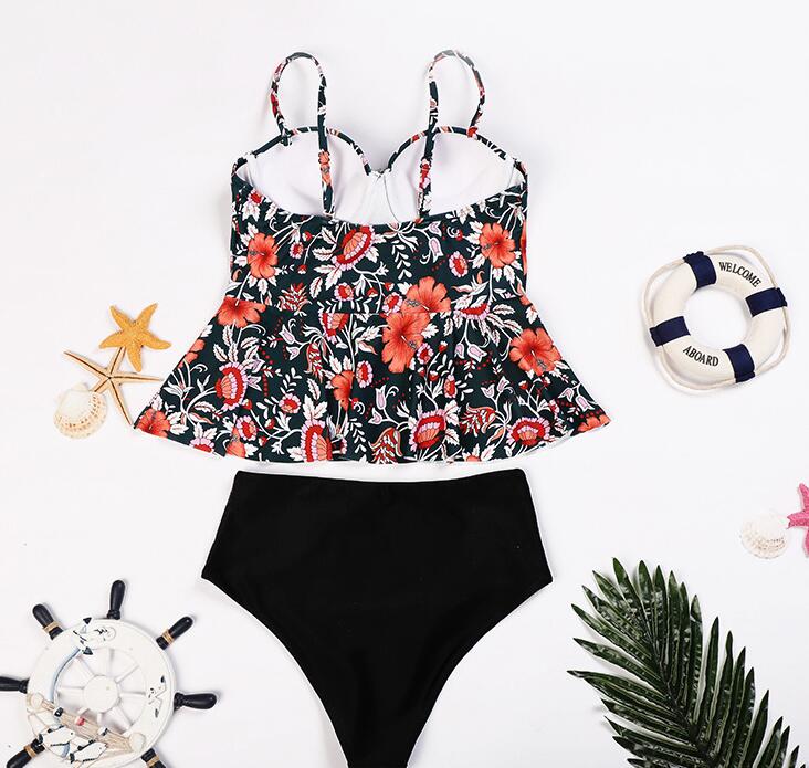 BLACK AND RED FLORAL TANKINI BIKINI