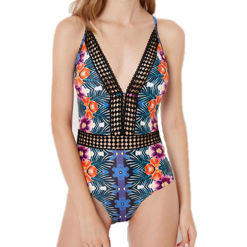 FLORAL PRINT LACE ONE PIECE