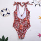RED FLORAL SELF-TIE ONE PIECE SWIMSUIT