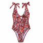 RED FLORAL SELF-TIE ONE PIECE SWIMSUIT