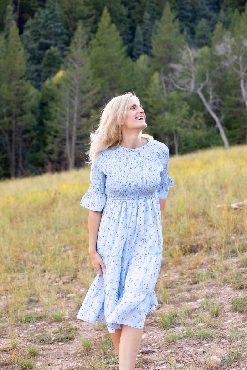 Dahlia Floral Midi Dress - Womens Blue Dress Large Dahlia Floral Midi Dress - Womens Blue Dress Large