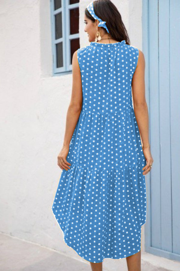 POLKA DOT RUFFLE HEM MIDI DRESS