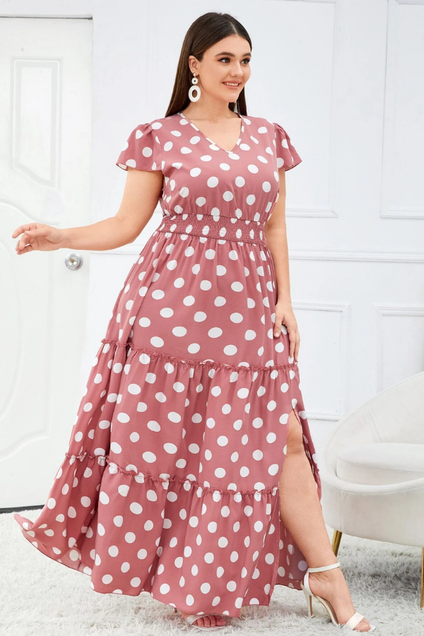 Annabelle Polka Dot  Split Maxi Dress