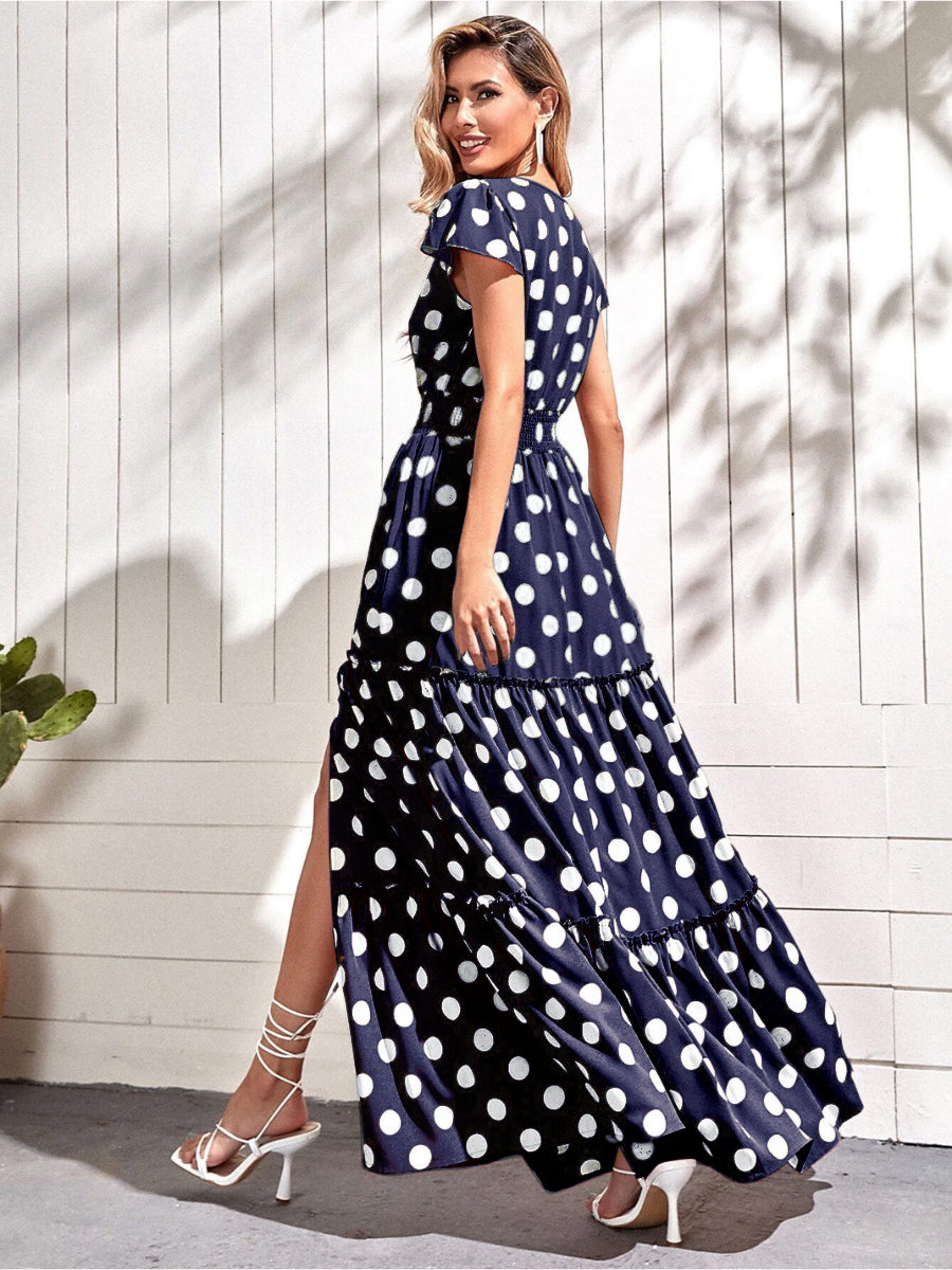 Annabelle Polka Dot Split Maxi Dress Medium / Light Blue Annabelle Polka Dot Split Maxi Dress Medium / Light Blue