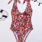 RED FLORAL SELF-TIE ONE PIECE SWIMSUIT