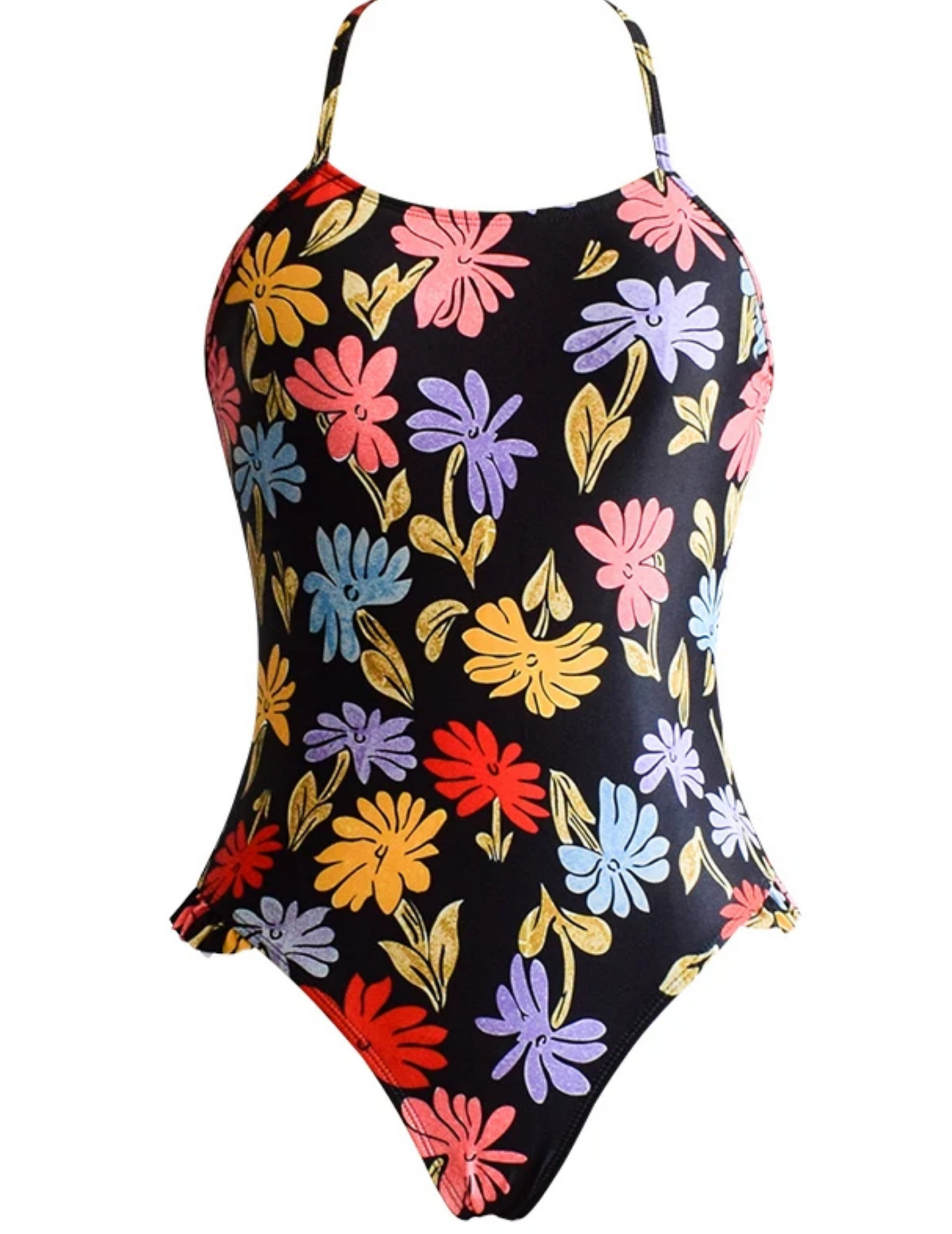 BLACK FLORAL PRINT ONE-PIECE SWIMSUIT