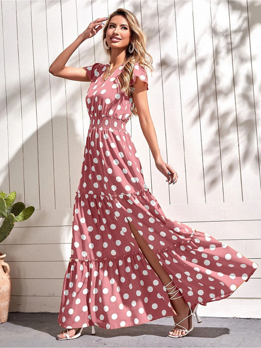 Annabelle Polka Dot  Split Maxi Dress