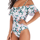 VINTAGE OFF SHOULDER RUFFLED WHITE FLORAL SWIMSUIT