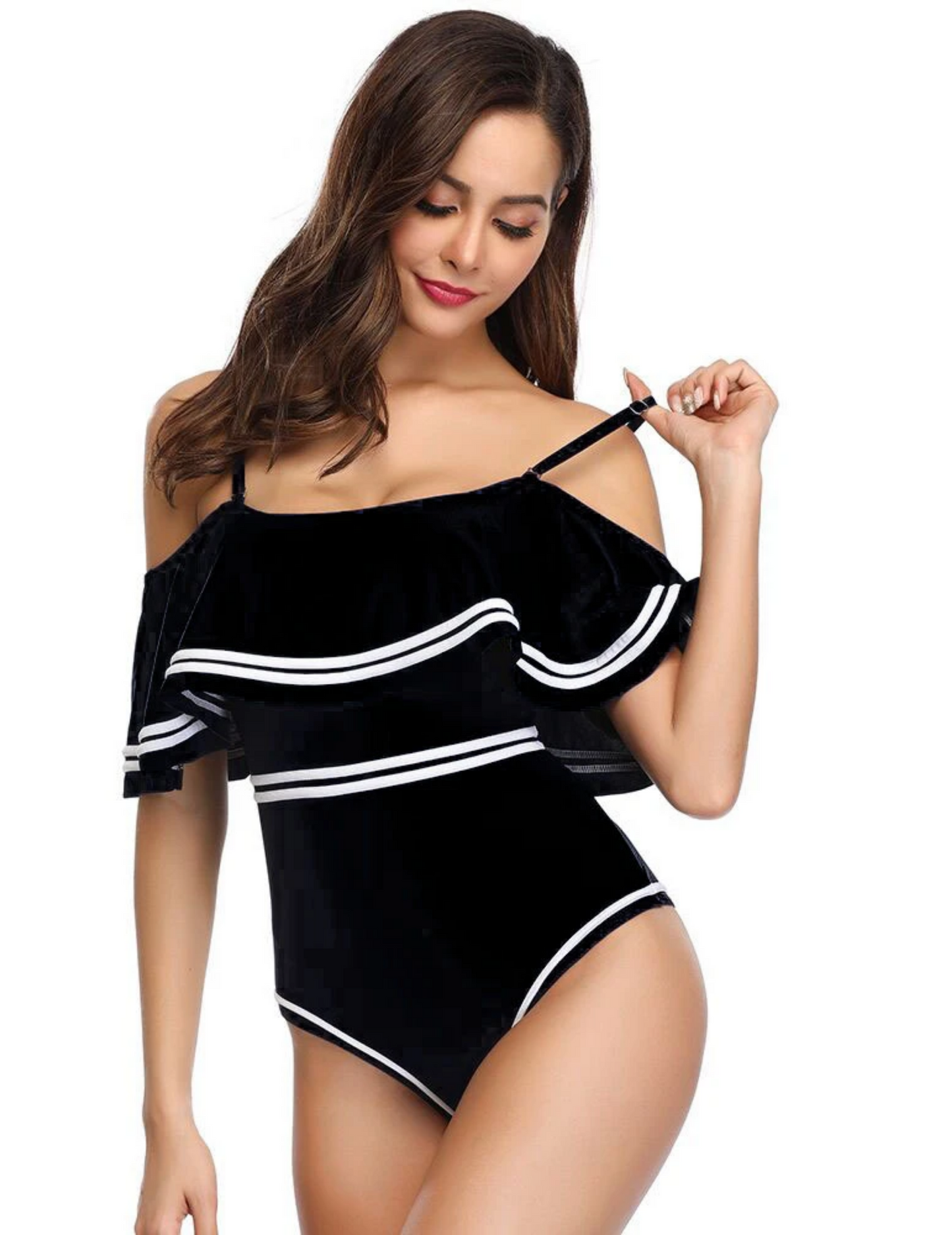 OFF SHOULDER RUFFLED ONE PIECE SWIMSUIT