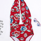 RED FLORAL WRAP ONE-PIECE SWIMSUIT
