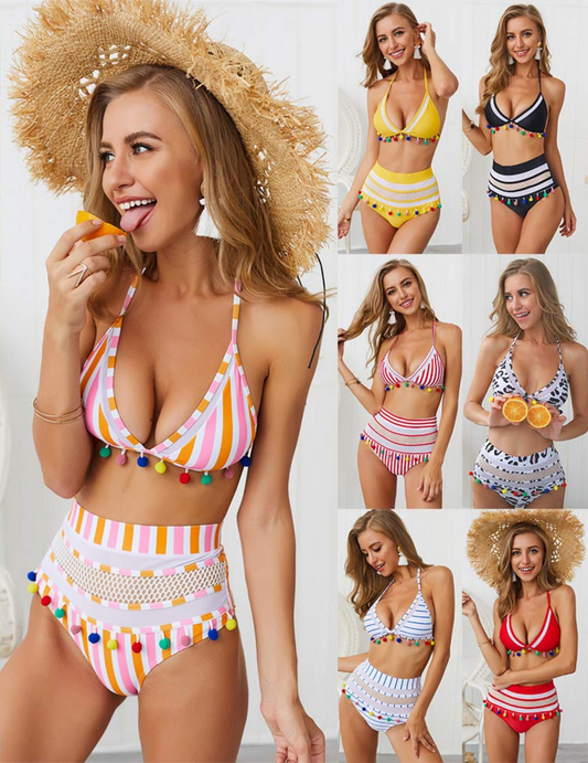 HIGH WAIST BIKINI MESH STRIPED TEASEL