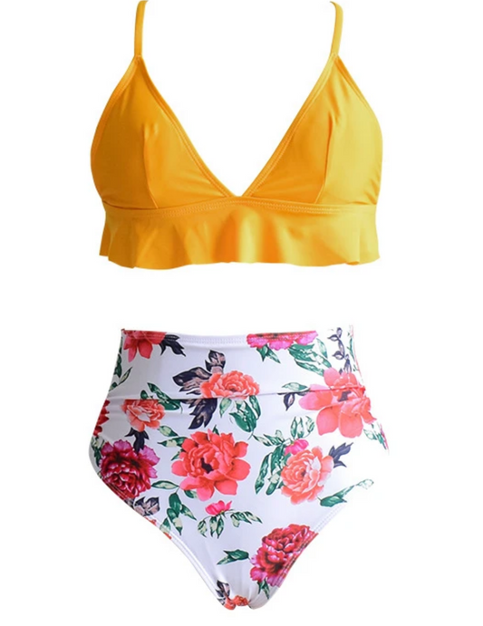 FLORAL YELLOW/WHITE RUFFLE BIKINI