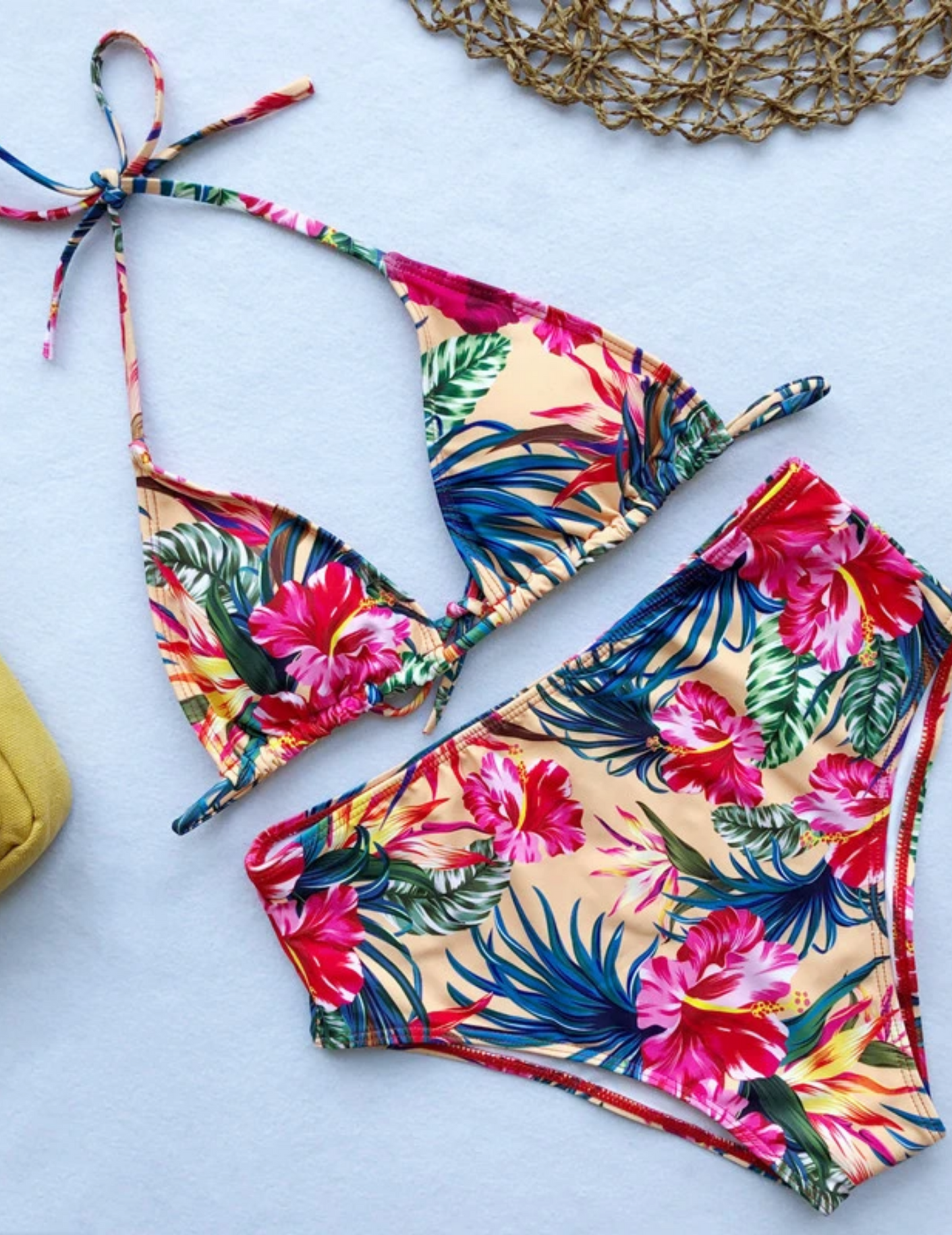 FLORAL YELLOW PARADISE HIGH-WAISTED BIKINI