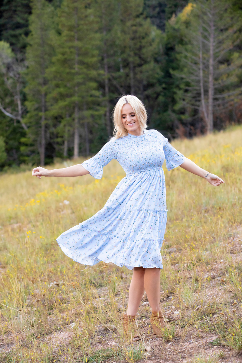 Dahlia Floral Midi Dress - Womens Blue Dress Large Dahlia Floral Midi Dress - Womens Blue Dress Large