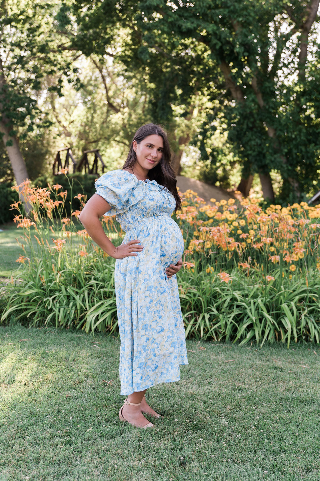 Verona Floral Blue Midi Dress - Nursing Friendly Large Verona Floral Blue Midi Dress - Nursing Friendly Large