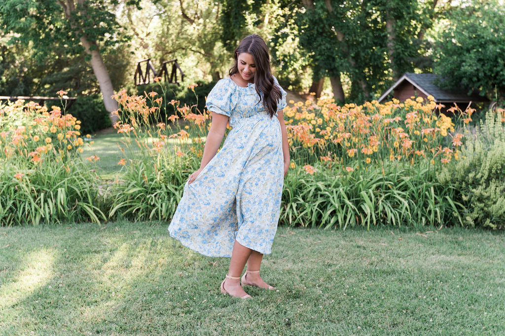 Verona Floral Blue Midi Dress