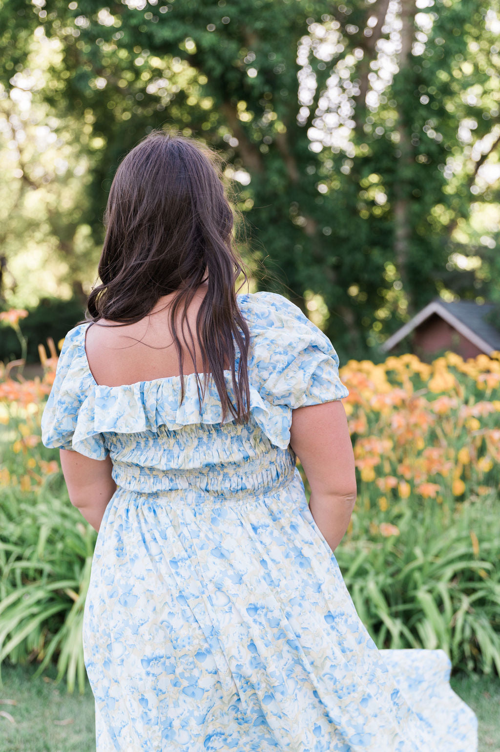 Verona Floral Blue Midi Dress - Nursing Friendly Large Verona Floral Blue Midi Dress - Nursing Friendly Large