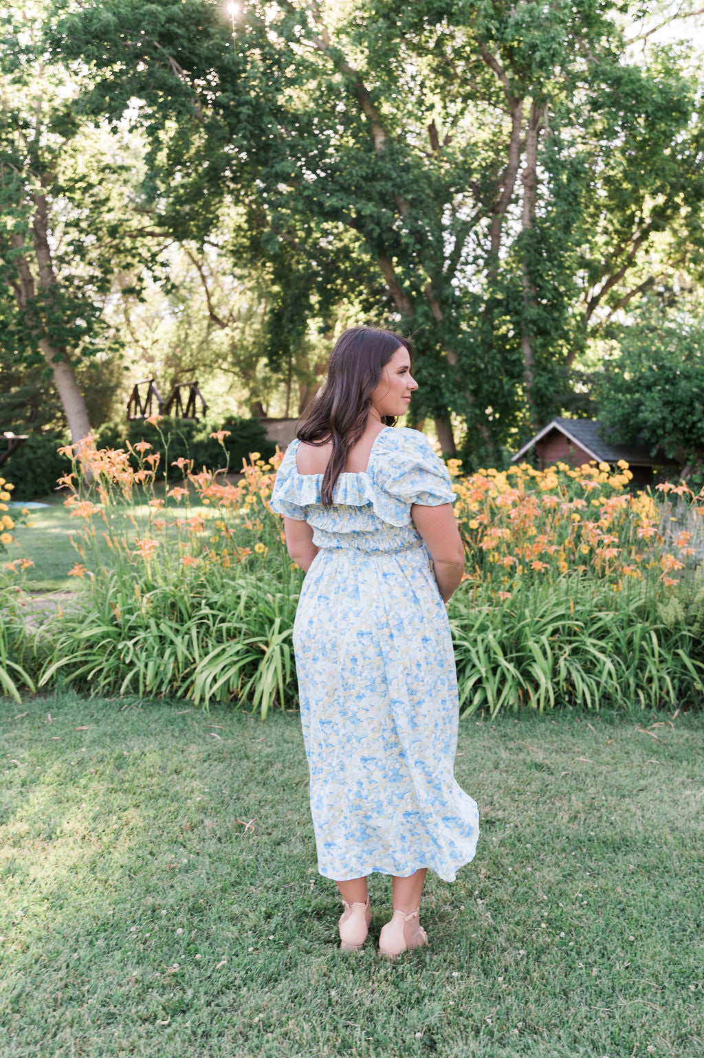 Verona Floral Blue Midi Dress