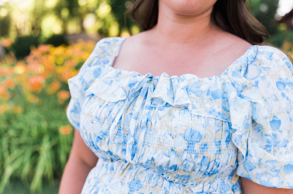 Verona Floral Blue Midi Dress