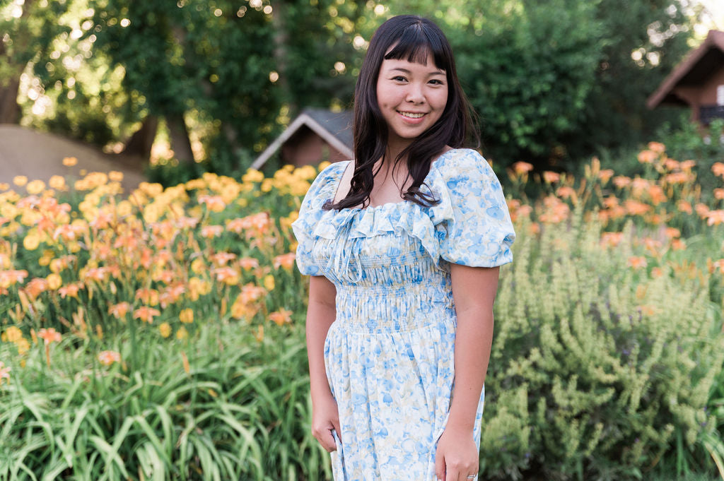 Verona Floral Blue Midi Dress