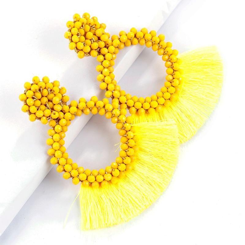 ROUND  BEADED TASSEL EARRINGS