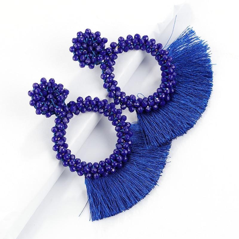 ROUND  BEADED TASSEL EARRINGS